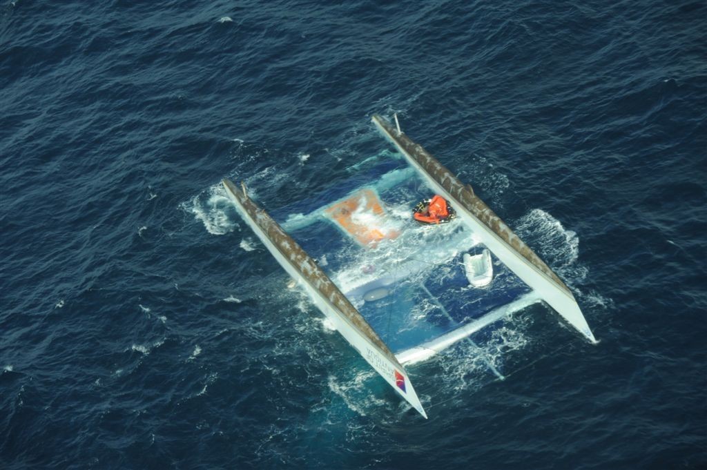 Tony Bullimore's 33m catamaran capsized off Cape Finistere - photo © PPL Media <a target=